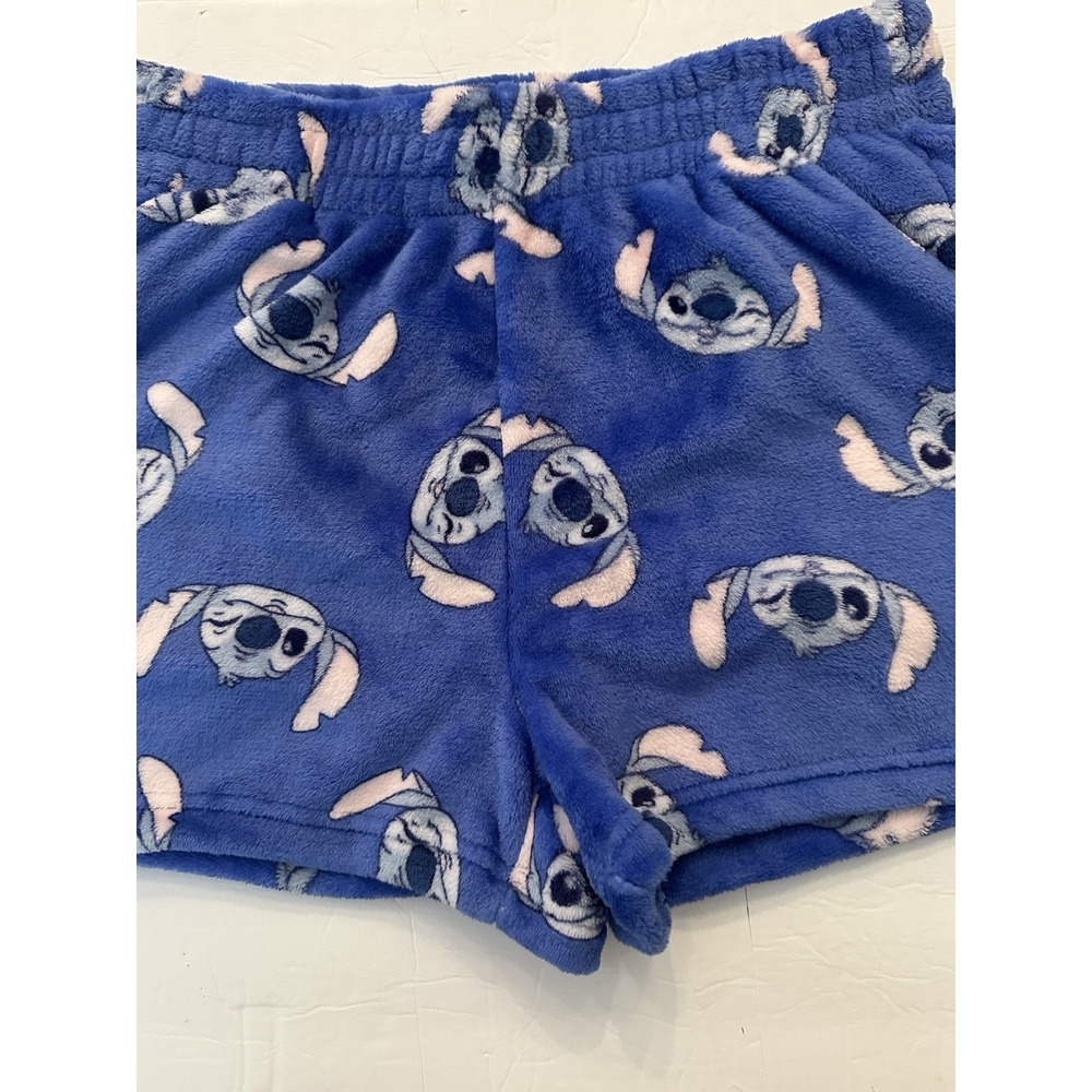 Disney Lilo & Stitch Fuzzy Fleece Pajama Lounge Shorts Pockets Blue Womens L